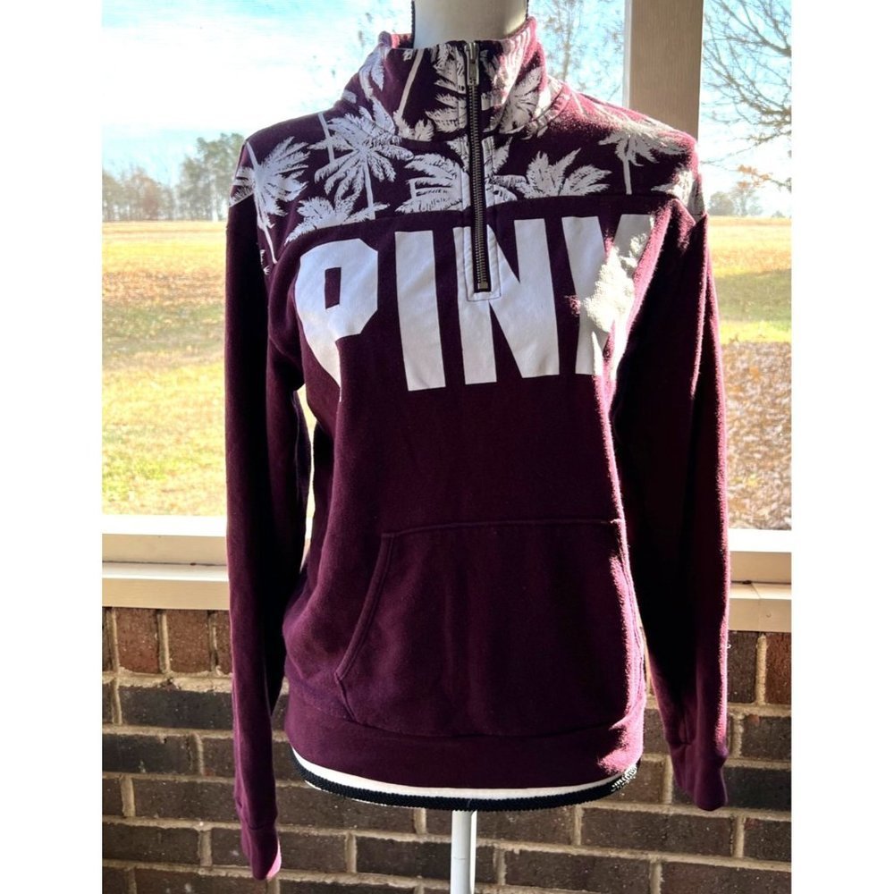 PINK Burgundy & White Sweatshirt Top